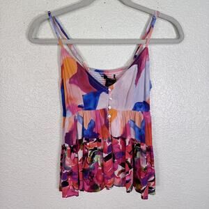 French Connection Top Womens 0 Multicolor Floral Abstract Peplum Cami Tank